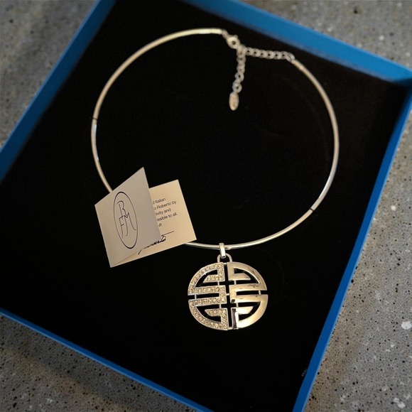 Roberto Villini Jewelry - Roberto by RFM Silver Choker Necklace w/ Crystal Geometric Pendant – NWT – Boxed